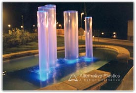 Fountain constructed from large cast acrylic tubes